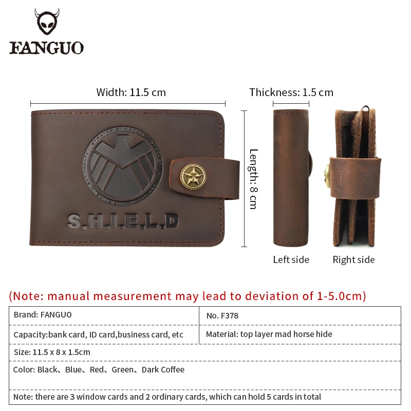 Printed With SHIELD Driver License Holder Genuine Leather Credit Card Case Cover Portable Storage Fold ID Business Card Bag