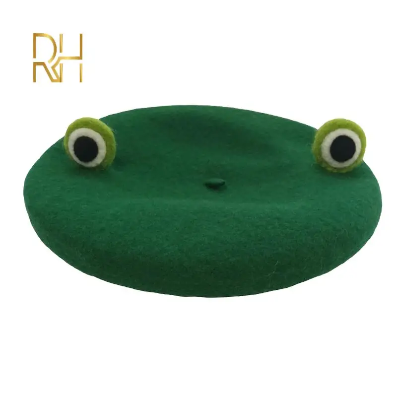 New Cute Frog Big Eye Wool Beret Girls Women Painter Hat Fresh Novelty Gift Green Handmade French Berets