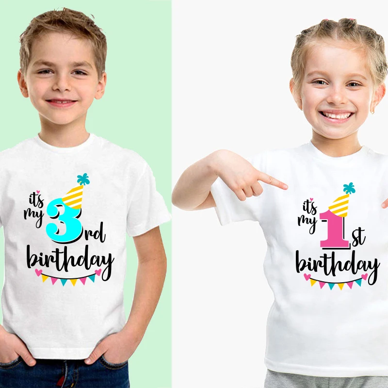 Boys Girls Summer Birthday 1 2 3 4 5 6 7 Year Short Sleeved Children T-Shirts  Boy Tee  Kids Girls Tops Round neck T-shirt