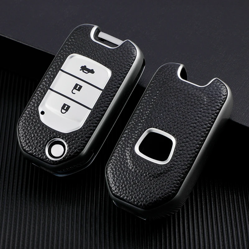 TPU Leather Car Flip Key Case Protective Cover Shell Keychain for Honda Civic CR-V HR-V Agreement Jade Crider Odyssey 2015-2018