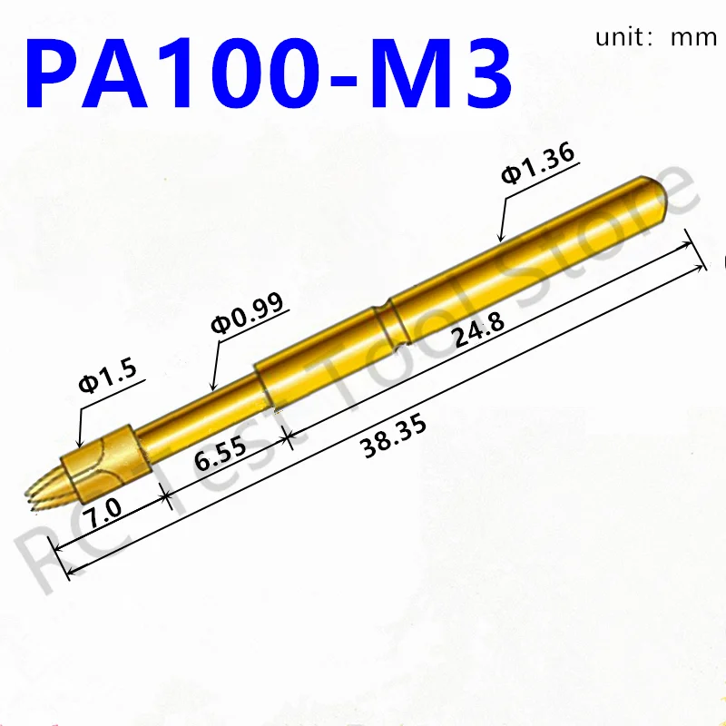 

PA100-M3 Spring Test Probe 100 / PCS Convenient And Durable Brass Metal Spring Probe Spring Test Probe Length 33.35mm