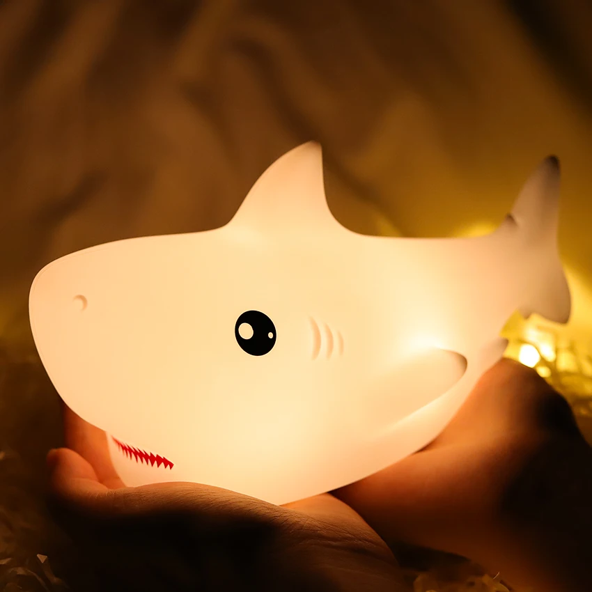 LED Children Night Light Shark Lamp 7 Color USB Rechargeable Silicone Bedroom Bedside Room Lamp for Kids Baby Girl Gift