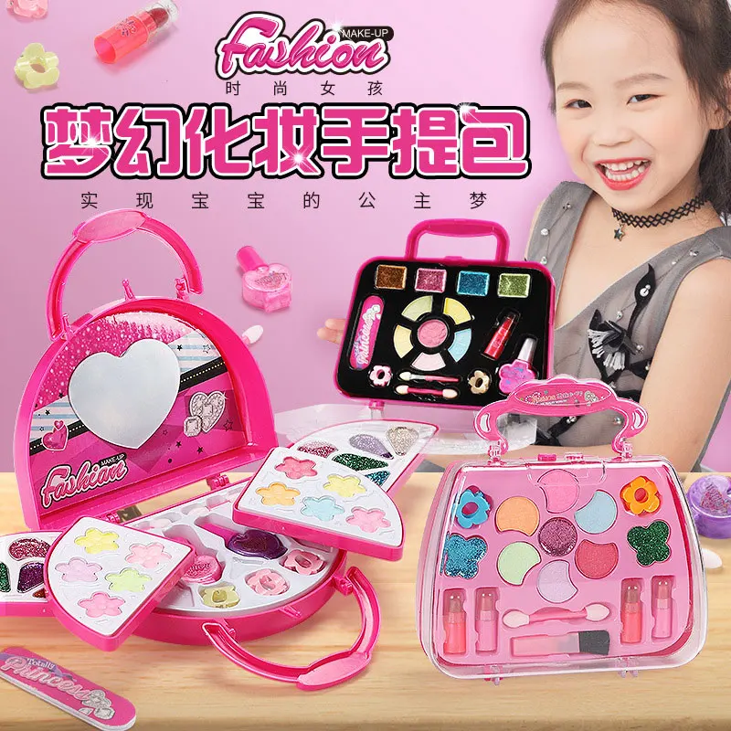 Girl Pretend Play Toy Set Beauty Makeup Cosmetic Bag Handbag Kids Party Toy Makeup Gift Set for 3 4 5 6 7 8 Years Old Girls