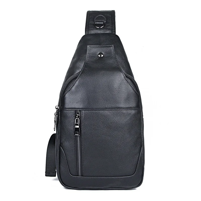 Big Size Chest Bag Men Real Cowskin Black Chest Packs Leather Sling Bags Single Shoulder Crossbody for male man sport bag