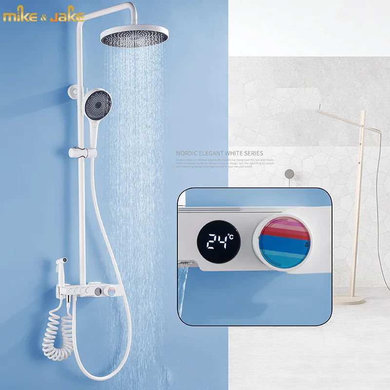 white shower 4 function bkdet set rainfall digital display shower bathroom wall shower mixer constant white shower mixer