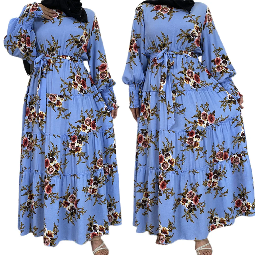 

Dubai Turkey Islamic Abayas For Women Floral Print Long Dress Arabic Muslim Casual Ethnic Malaysia Ramadan Middle East Robe Gown