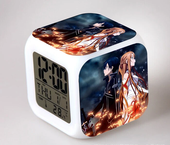 Anime Led Clocks SAO Asuna LEAFA Kirigaya Kazuto Kirito Digital Alarm Clock Figure Kids Glowing Toys Doll Gifts