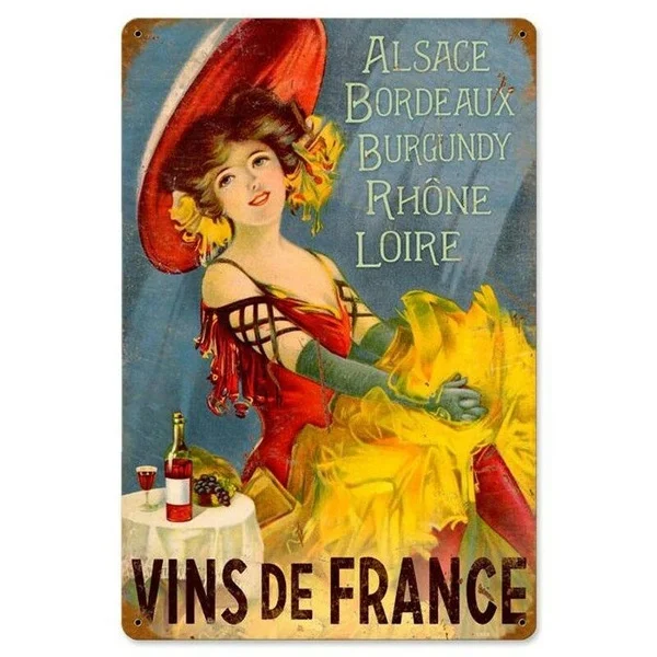 Vintage Metal Tin Sign Wines Of France Beauty Girl Outdoor Yard Signs & Home Bar Restaurant Kitchen Wall Decor Signs 12X8Inch