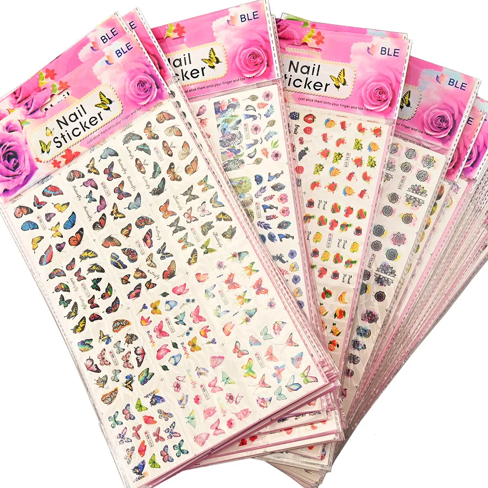 12pcs/Sheet Water Nail Art Sticker Nails Cartoon/Flowers Mixed Design Decals For Nail Decorations Colorful Water Slide Stickers