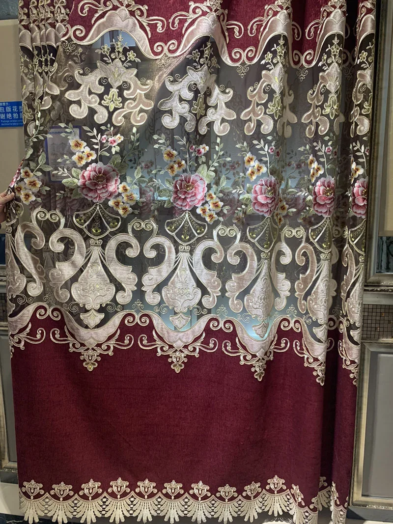 Fashion Beautiful European Style Customized embroidered curtain living room window bedroom finished luxury red wedding room