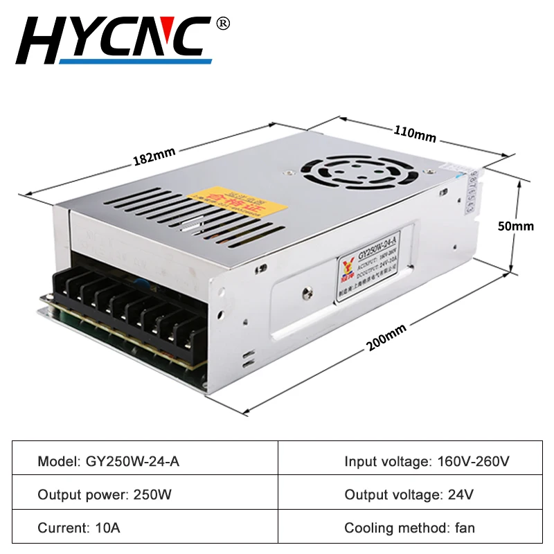 GY250W-24-A alimentatore Switching 250W 24V 10A Drive Power Control è adatto per macchina per incidere del Router di CNC