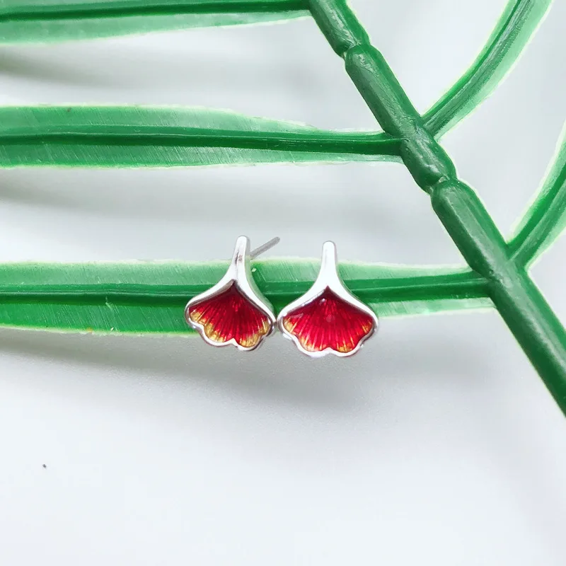 925 Sterling Silver Prevent Allergy Ginkgo biloba Brincos Stud Earrings for Women Wedding Earrings Jewelry Accessories image 3