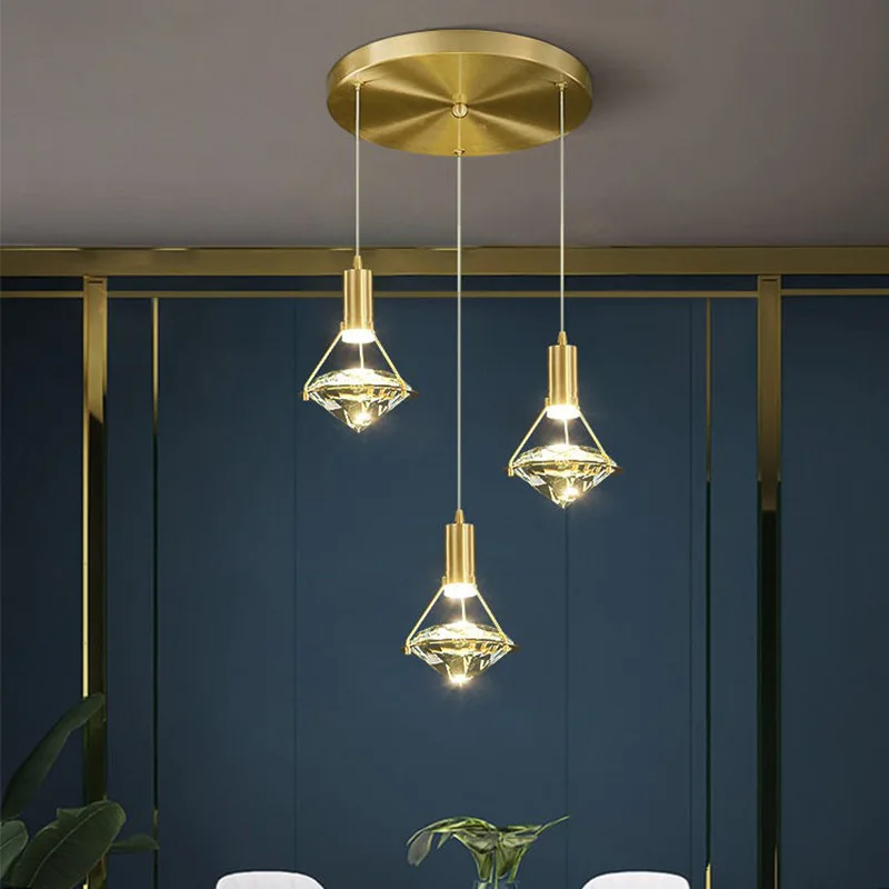 

Copper Luxury LED Chandelier Dining Room Island K9 Crystal Hanging Light Restaurant Bar Office Postmodern Pendant Lamp