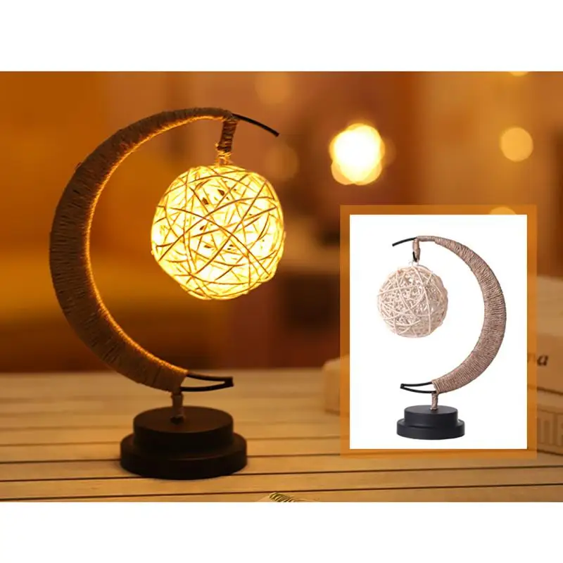 Led Star/Moon/ Takraw Christmas Gifts Fairy String Lights Hemp Rope Night Lamp for Party Kid Room Handmade Hemp Rope Night Lamp