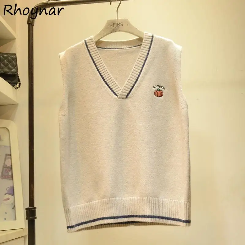 

Sweater Vest Womens Spring New Chic Loose Fashion All-match Lovely Students Tender Simple Knitted Embroidery Leisure Fit Ulzzang