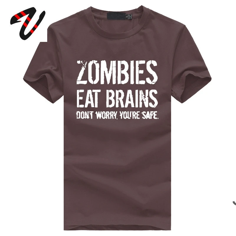 Zombies Eat Brains so You\'re Safe Sayings Text Letter Print Tshirts Day of the Dead The Walking Dead Black T Shirt Men Cotton