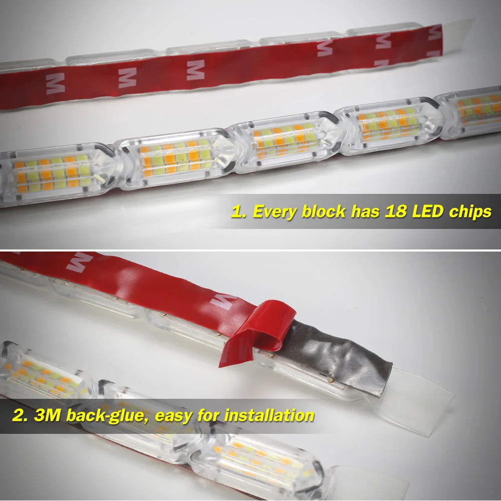 Waterproof Car Flexible White Yellow Switchback LED Daytime Running Run Fire light Sequential Strip DRL Flow Turn Signal Lights