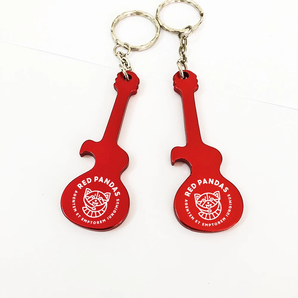 Promotional Gifts Custom Logo Guitar Shaped Keychains Metal Bottle Openers Personalised Key Rings Beer Bottle Openers 100 Pieces