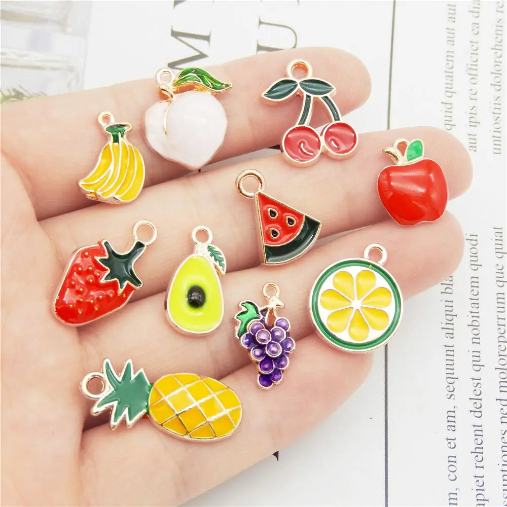 10PCS Alloy Enamel Fruits Charms Tiny Pineapple Peach Mixed Pendant For Women Earrings Bracelet Jewelry Craft DIY Accessory