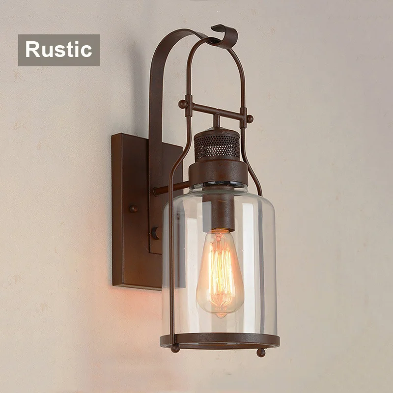 Loft Retro Iron Garden Yard Waterproof Wall Lamp Outdoor Light Bedroom Aisle Restaurant Lamp Cafe Light Balcony Glass Sconce