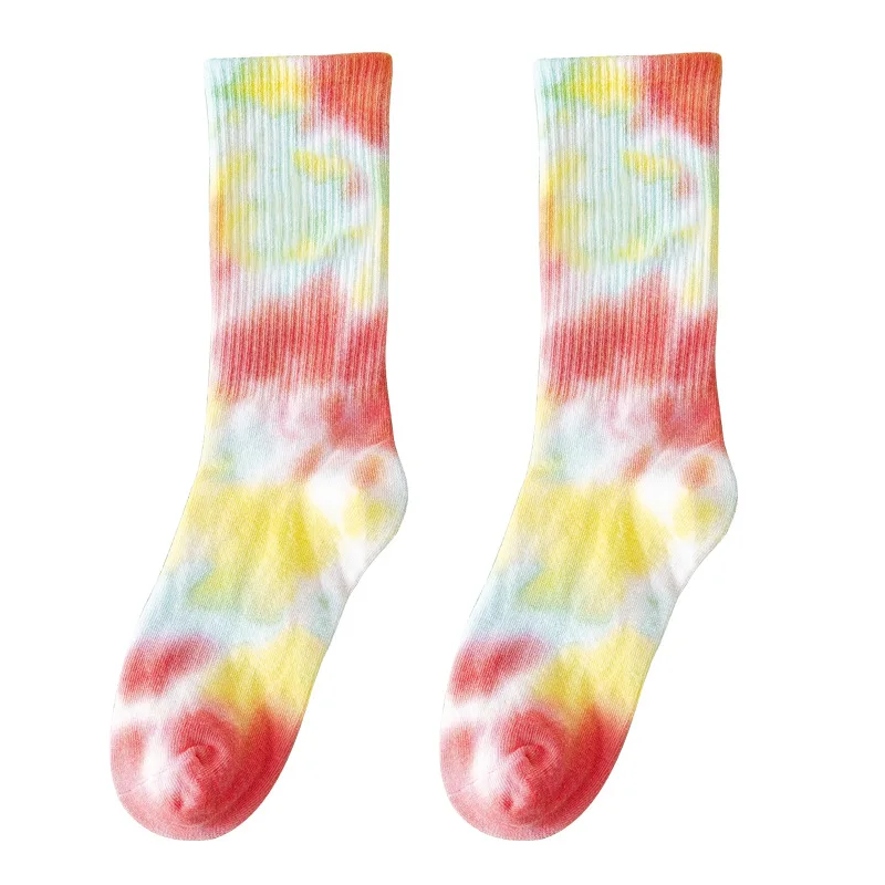 1 Pair Tie Dyed Tube Socks Street Trend Tide Socks Women Men Solid Color Cotton Socks Skateboard Socks Student Fashion