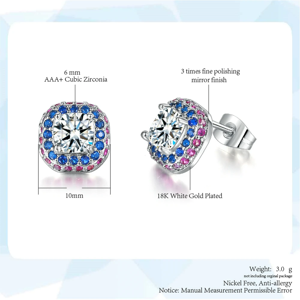 2024 New Fashion AAA CZ Pink Stone Crystal Stud Earrings For Women HotSale Jewelry Push-back Piercing Earring DZE001