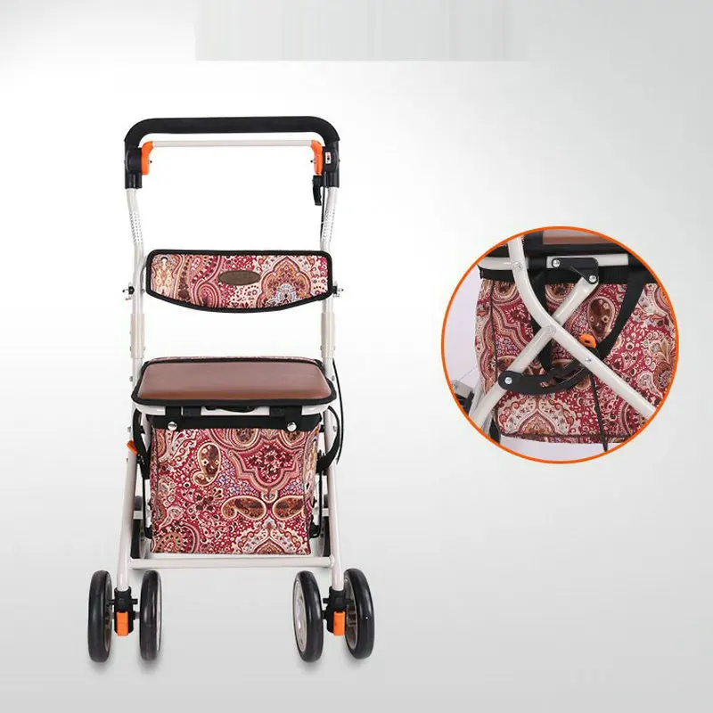 Household Elderly Shopping Cart Grocery Walker, Foldable Portable Car Can Load 90kg, Seniors Luggage Trolley