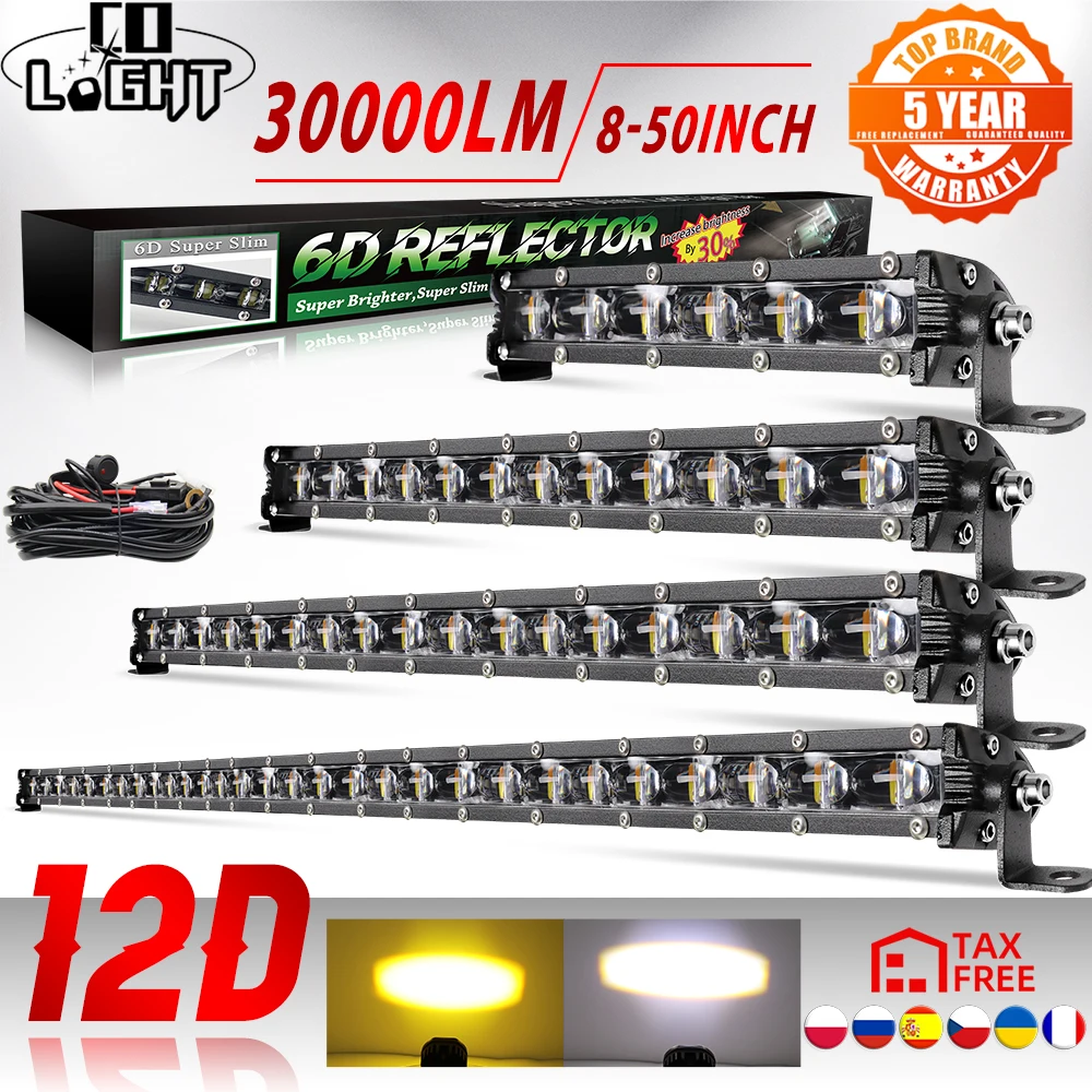 CO LIGHT Slim LED Light Bar Single Row 8-50inch Combo 6000K 3000K Driving Work Light 12V 24V For ATV SUV 4X4 Off Road Fog Lamp