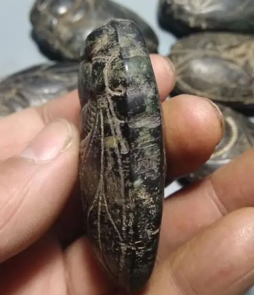 Hongshan culture antique jade black iron meteorite cicadas statue