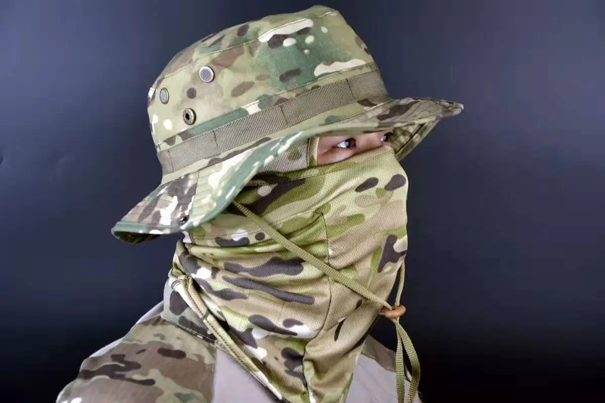 Camouflage Bucket Hats Hunting Outdoor Hiking Fishing Sun Protector Fisherman Cap Tactical Men