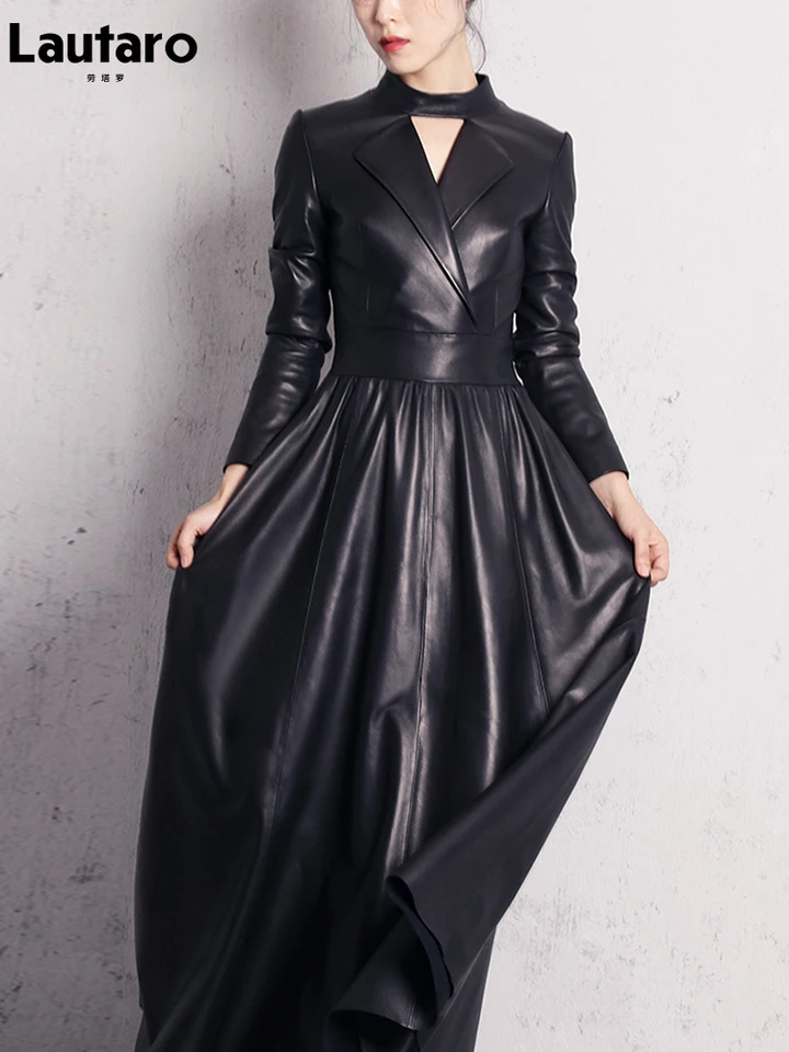 Lautaro Spring Black Maxi Prom Dresses for Women 2022 Vintage Elegant Red Faux Leather Dress with Long Sleeve Designer Clothes - AliExpress 200000345 Lautaro Spring Black Maxi Prom Dresses for Women 2022 Vintage Elegant Red Faux Leather Dress with Long Sleeve Designer Clothes - AliExpress 200000345