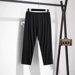 165Kg 플러스 사이즈 여성 여름 느슨한 하이 웨이스트 Bottoming Cropped Trousers 5XL 6XL 7XL 8XL 9XL 얇은 슬리밍 레깅스 블랙