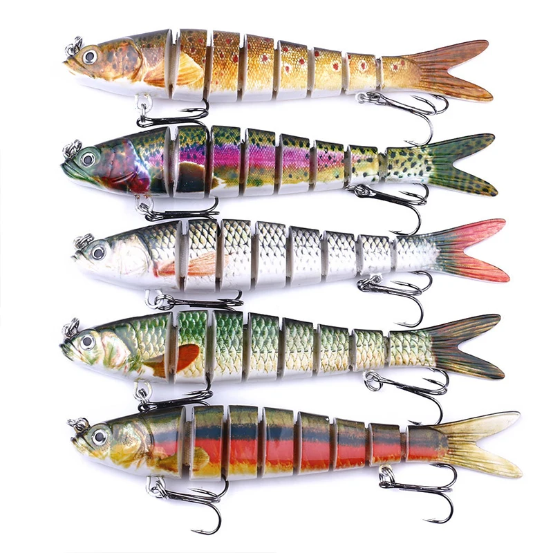 Mosodo 27g Swimbait Fishing Lures with Treble Hooks Multi Jointed Artificial Hard Bait 8 Segment Crankbait Bass Fishing Tackle