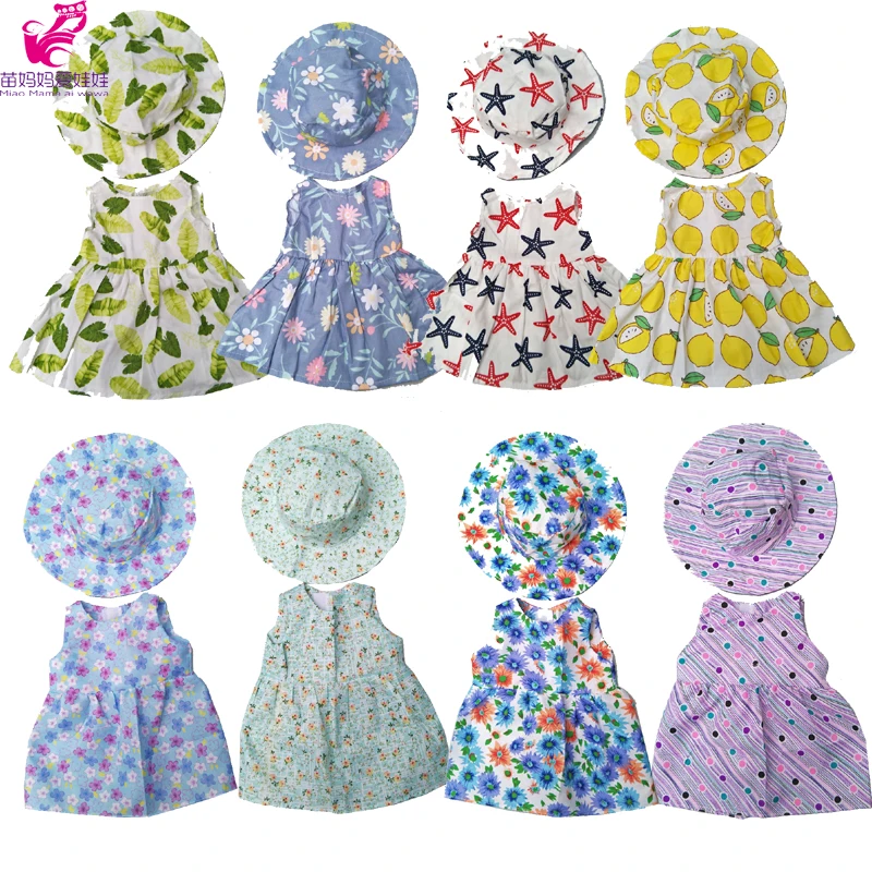 Vestido de vacaciones de verano para muñeca, vestido con sombrero para muñeca de 43cm, 18 pulgadas, accesorios para muñecas