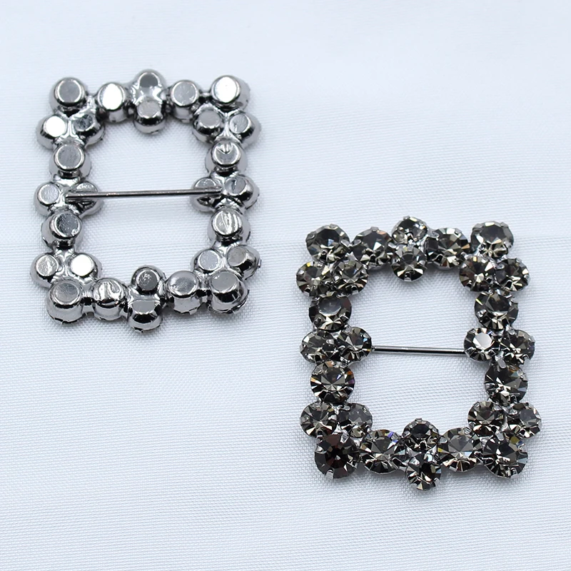 33*40mm 2pcs square shiny rhinestone buckle ribbon sliding buckle clothing hat embellishment decoration DIY jewelry accessories