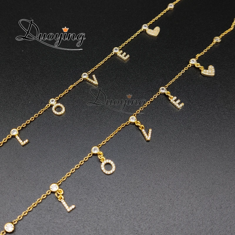 

DUOYING Zircon Pave Letter Necklaces Personalized Custom Name Necklaces with Zircon Balls Chain Necklaces Mom Gift Name Chains