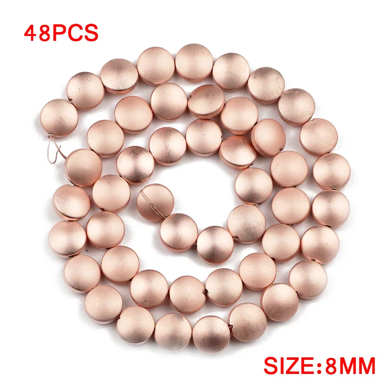 Flat Round Bulge 8mm Hematite Matte Gold Plated Coin Natural Stone Spacers Loose Beads For Jewelry Making Diy Bracelet Necklace