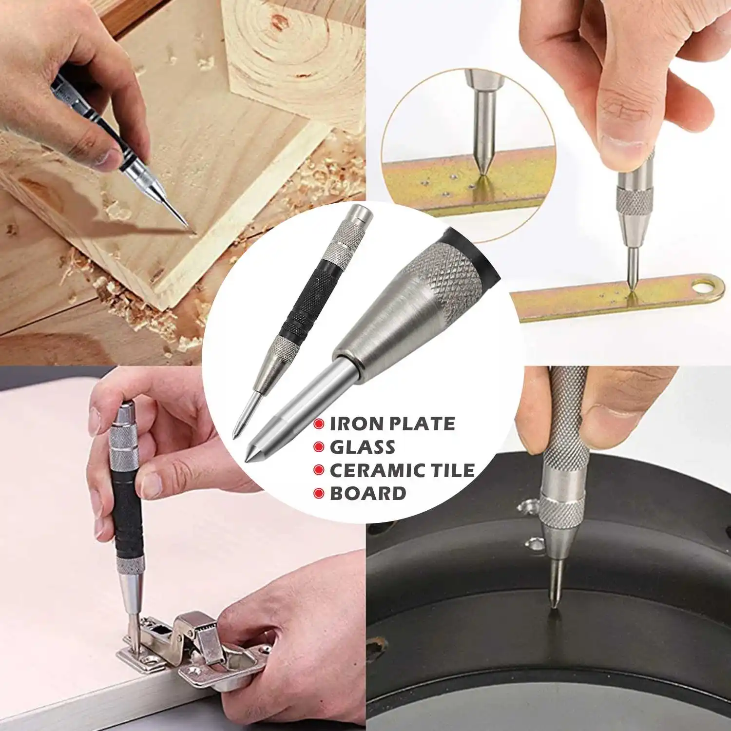 Automatic Center Pin Punch Spring Loaded Marking Starting Holes Tool HSS Wood Press Dent Marker Metal Tool Drill Bit