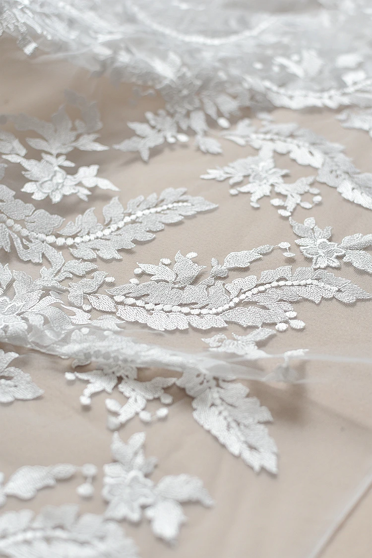 bridal dress lace  long leaf embrodiery lace diy wedding dress fabric