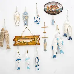 Mediterranean Style Wooden Fish Hanging Decor Boat Ship Beach Wall Ornament For Home Cafe Shop Marine Pendant Curtain Decoration