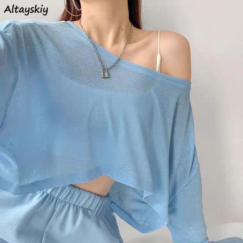 T-shirty damskie solidna, luźna moda Casual Ulzzang Chic letni przezroczysty top Lady studenci stylowa odzież uliczna fajne koszulki BF odporne na słońce