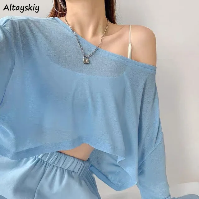 T-shirty damskie solidna, luźna moda Casual Ulzzang Chic letni przezroczysty top Lady studenci stylowa odzież uliczna fajne koszulki BF odporne na słońce