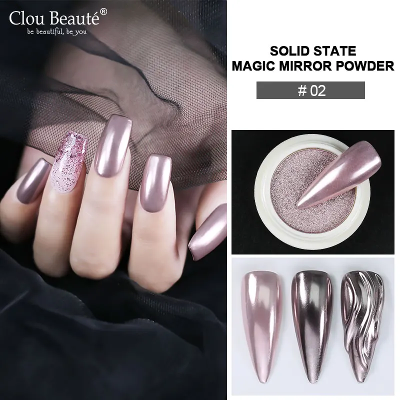 Clou beauté pó espelho mágico maciço arte em unhas, pó metálico lantejoulas série prata ouro rosado