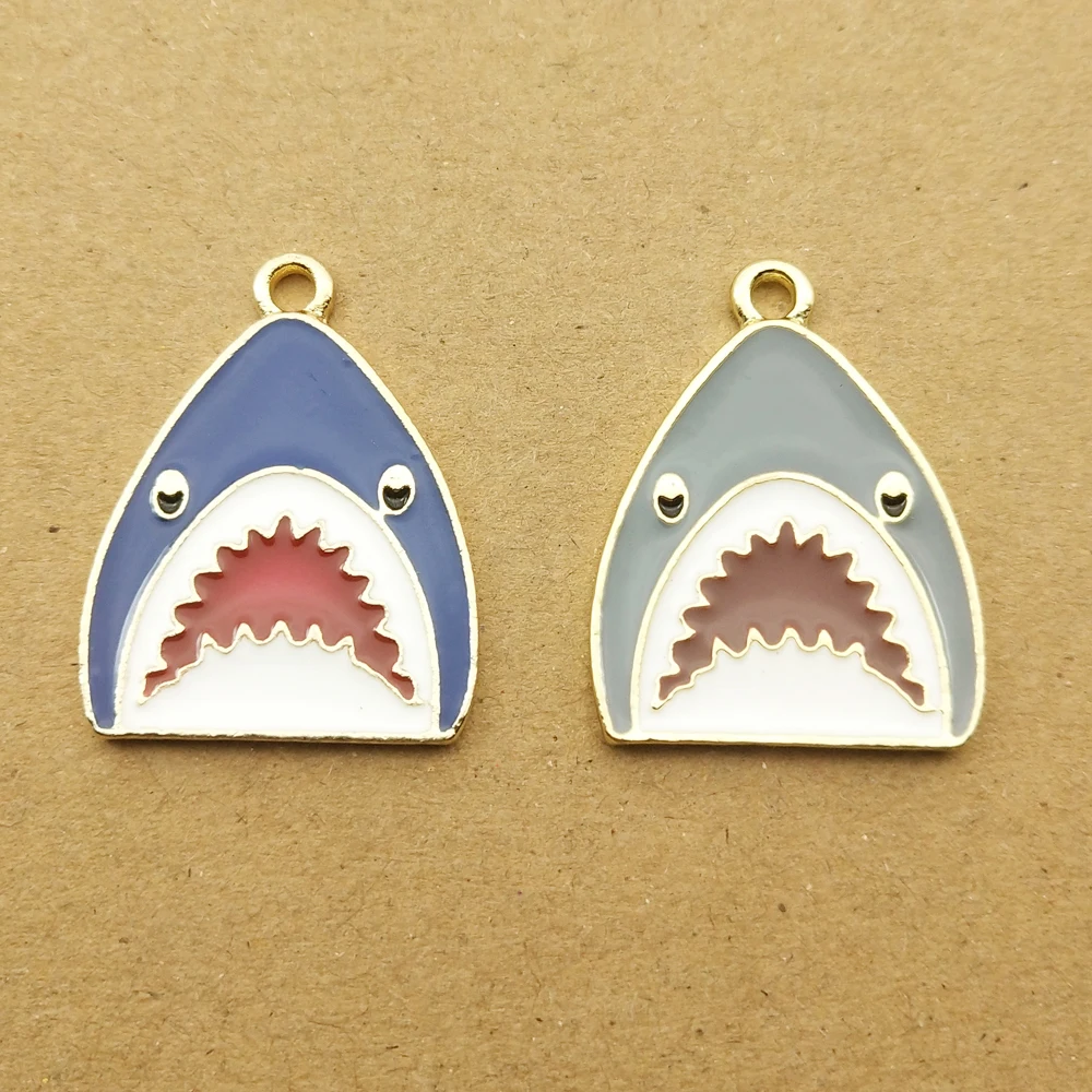 10pcs Enamel Shark Charm for Jewelry Making Earring Pendant Necklace Bracelet Accessories Diy Craft Supplies Alloy Metal