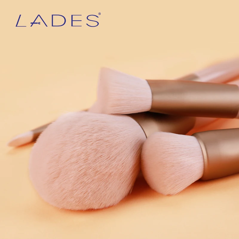 Lades-pincéis de maquiagem profissional femininos, 13 peças, para base, pó, maquiagem, blush, sombra, com bolsa rosa