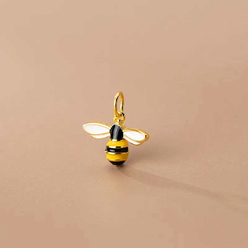 1pc 925 Sterling Silver Fashion Gold Color Bees Dangle Charm Bracelets Necklace Silver Pendants Decorations DIY Jewelry Making
