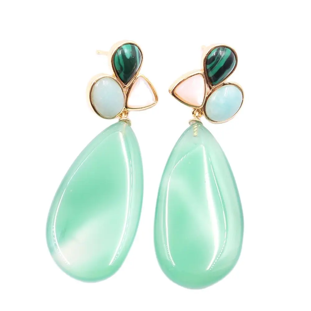 GG Natural Green Agate White Shell Peruvian Amazonite Dangel Stud earrings cute style for women lady fashion