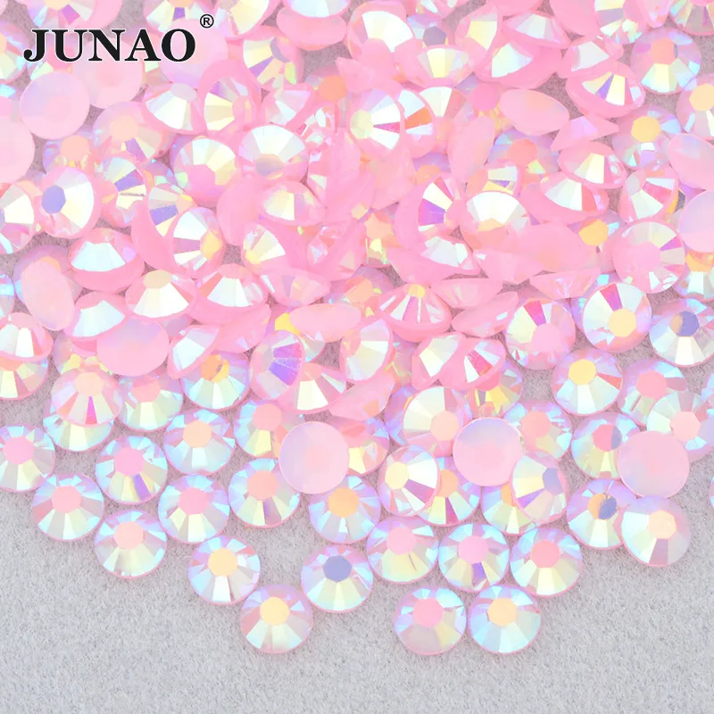 JUNAO 2mm 3mm 4mm 5mm 6mm Wholesale Jelly White AB Nail Rhinestones Non Hotfix Strass Crystal Flatback Resin Glitter Stone Bulk