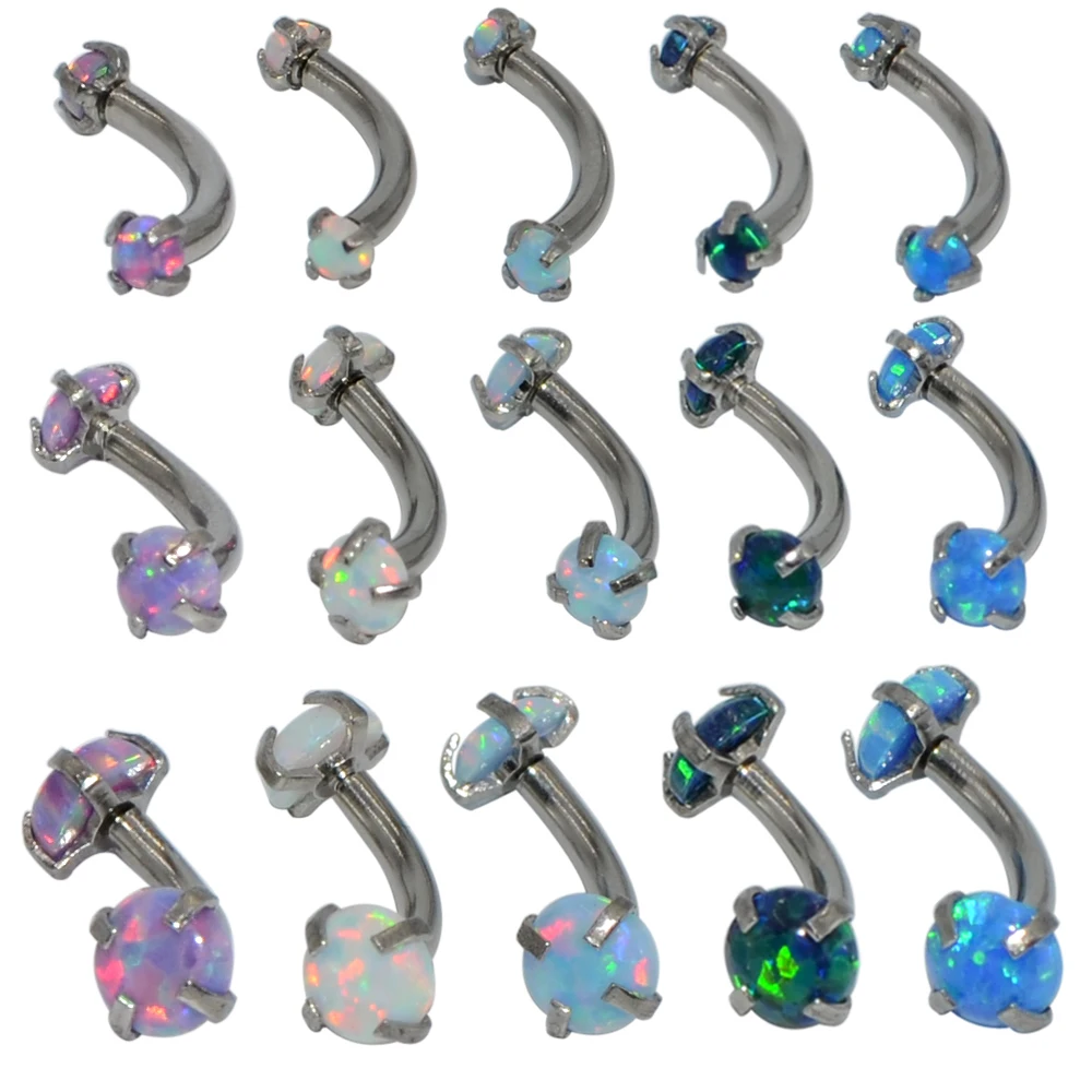 1 PCS Surgical Steel With Opal Stone Circular Bead Ring Eyebrow Ring Ear Tragus Cartilage Earring Body Piercing Jewelry