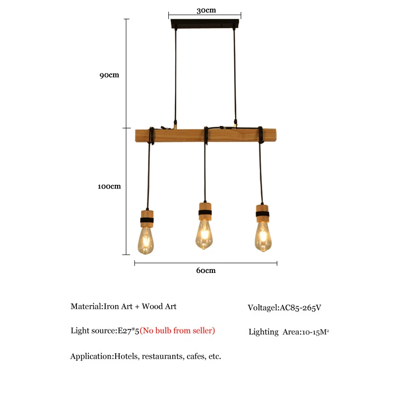 Lámpara colgante de madera maciza para sala de estar, restaurante, comedor, candelabro de mesa Industrial, luz de madera